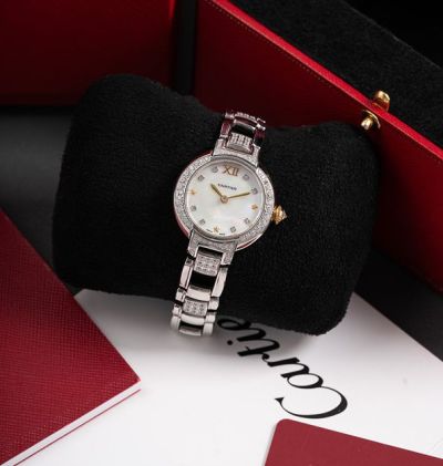Cartier 30*7.5mm C1Ct163 Quartz Movement Diamond Bezel SS Band Lady Watch